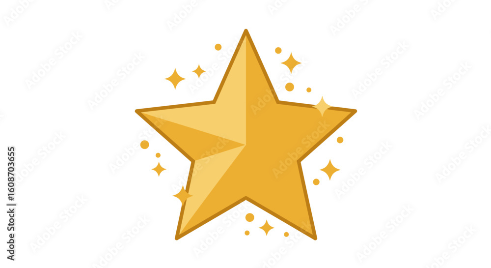Obraz premium Golden Star with Sparkles Five-Pointed Shape and Geometric Design Element.