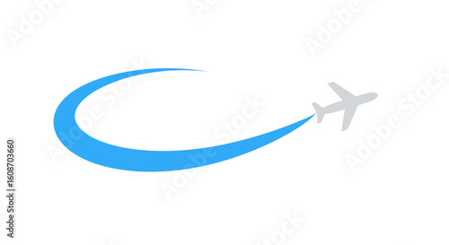 Airplane with Blue Trail Modern Aviation Logo Design Travel Concept.