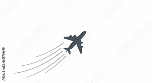 Airplane Ascending with Vapor Trails Dark Gray Silhouette Aviation Icon.