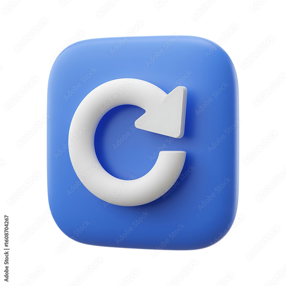 A blue button with a white reload symbol signifies refreshing or updating content isolated on transparent background A blue button with a white reload symbol signifies refreshing or updating content isolated on transparent background
