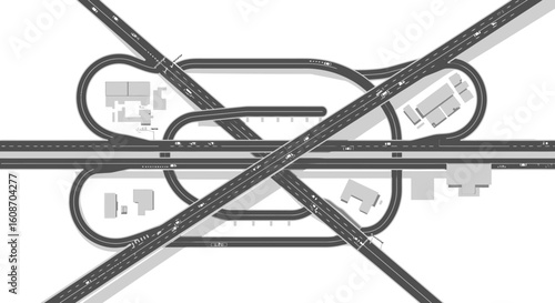 Complex Highway Interchange with Overpasses and Ramps Aerial View.