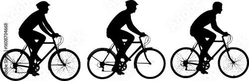 silhouette of bicyclists, riding bicycles, bicycles, vector


