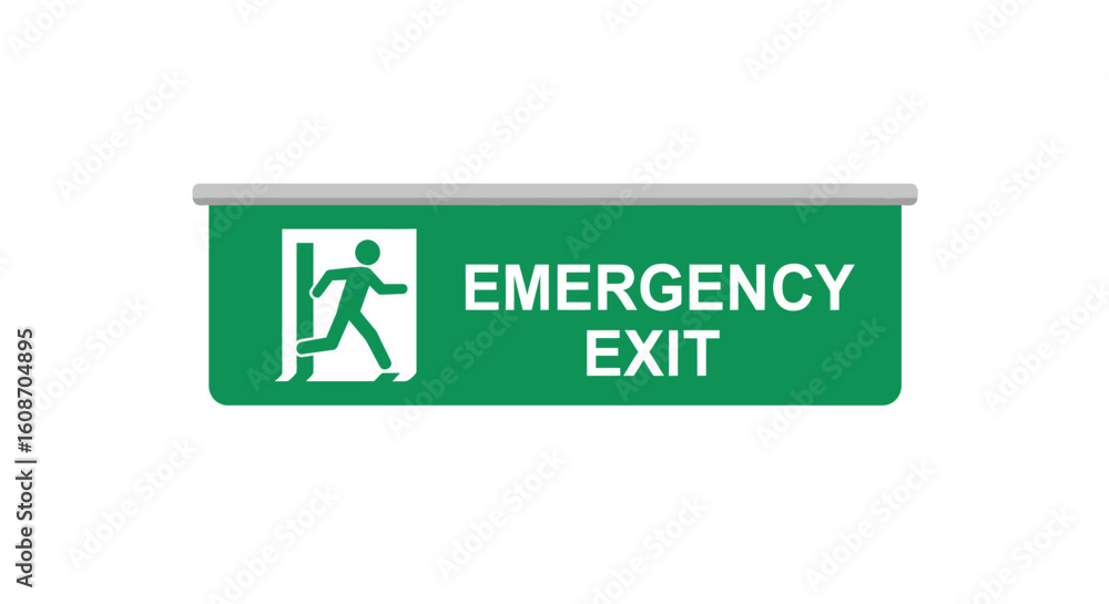 Fototapeta premium Green Emergency Exit Sign with Running Man Symbol and White Lettering.