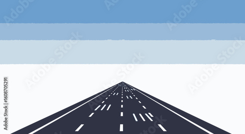 Perspective View of a Dark Asphalt Road with White Lane Markings.