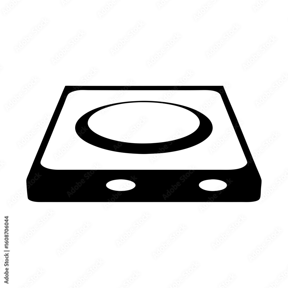 Fototapeta premium Black and white illustration of a square induction cooktop, view from eye level