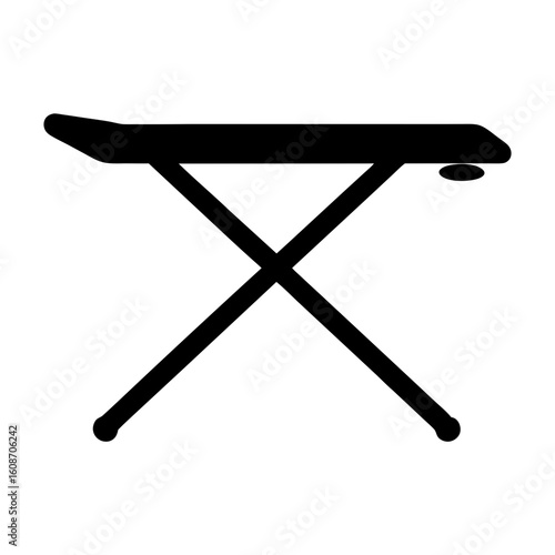 Black silhouette of a folding ironing board on a white background