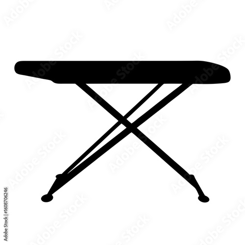 Ironing Board Silhouette Against White Background, a Necessary Household Appliance for Clothing