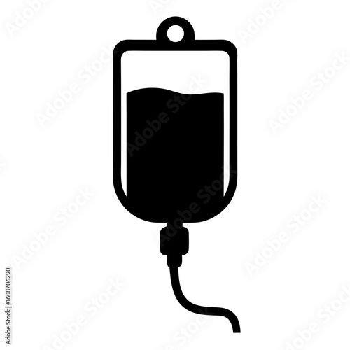 A black intravenous drip bag or saline solution infusion silhouette icon