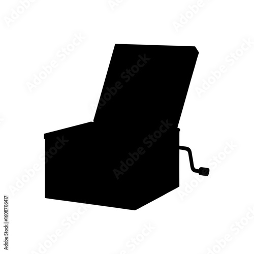 Silhouette of open jack in the box with crank handle, plain background