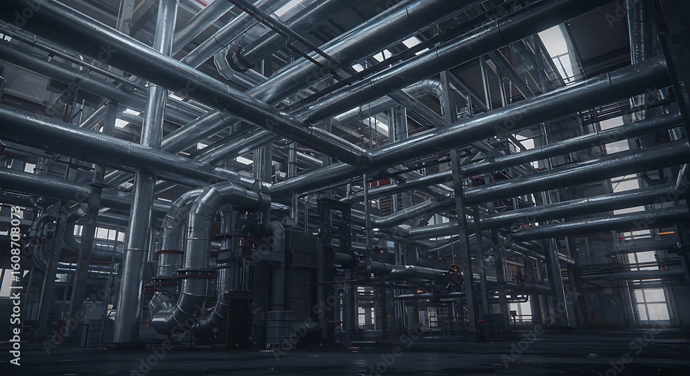 Industrial Interior with Complex Piping and Metal Structures Industrial Interior with Complex Piping and Metal Structures