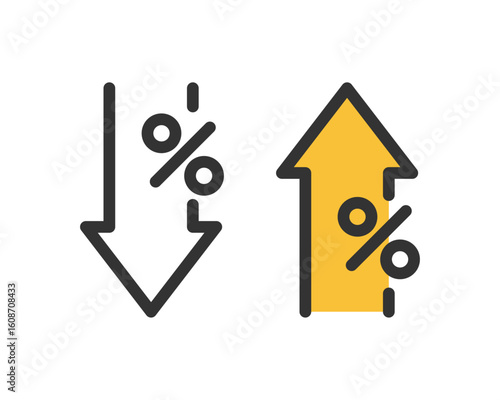 上昇下降パーセント矢印アイコンセット – トレンド指標／経済グラフ向け | ベクター素材  
