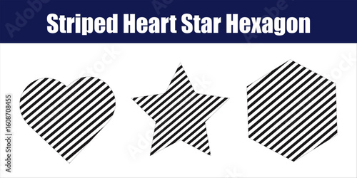 Striped Heart Star Hexagon with Synchronized Animated Motion
Three bold shapes pulse rhythmically with animated diagonal stripes across a clean white background.