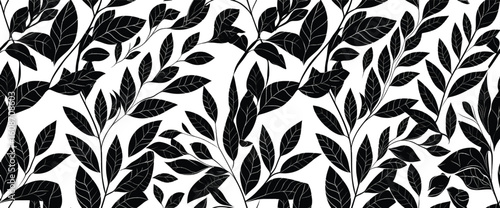 Seamless leopard skin pattern with vintage floral damask leaves and ornate black texture design