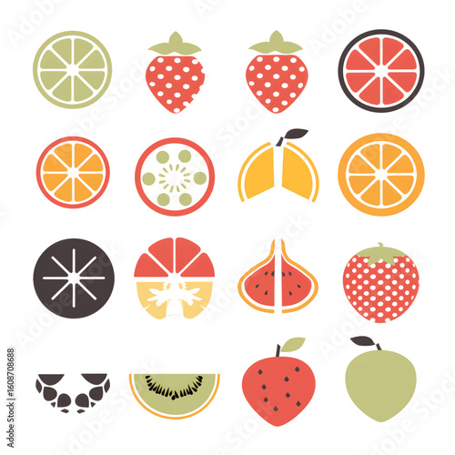 Set of colorful citrus fruit icons with slices fresh and juicy tropical design