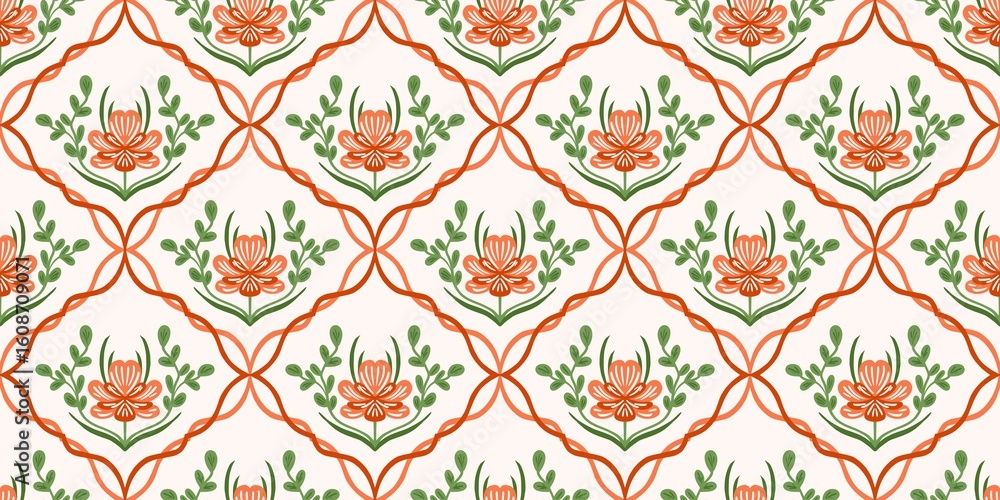 Fototapeta premium Seamless watercolour and unique floral pattern background for covers, notes, banner. Soft backgrounds colour. Watercolour art work. Flower stalk. Colourful flower. Summer Spring.
