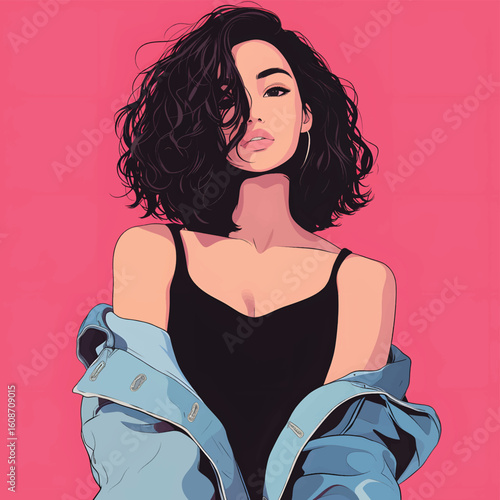 Elegant woman dancing in stylish dress vector illustration