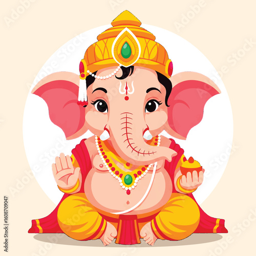 Adorable Baby Ganesha Sitting with Modak – Colorful Hindu God Vector Illustration