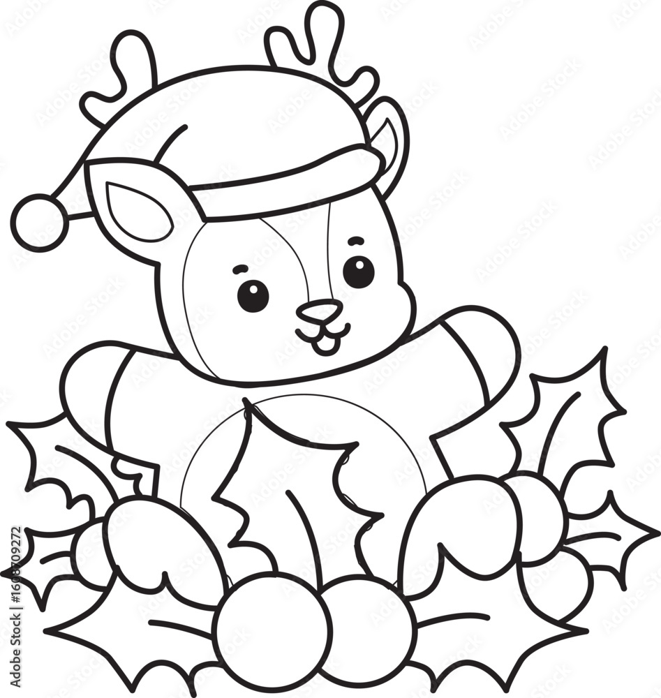 Fototapeta premium Cute Deer icon. Funny baby Deer animal series stock illustration. Life of fluffy Deer designs. Coloring pages of cute deer icon. 