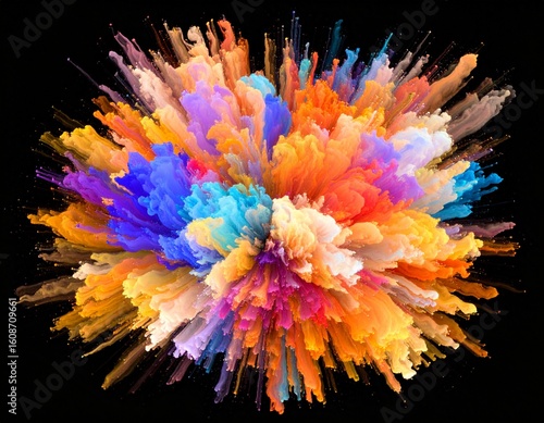 抽象的な形状と色彩の鮮やかな爆発、ダイナミックな動き