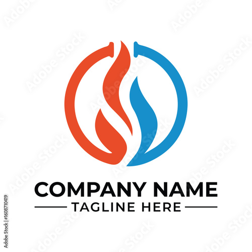 HVAC Company Logo with Cooling and Heating Symbol in Circle, Modern Design Representing Balance and Technology
