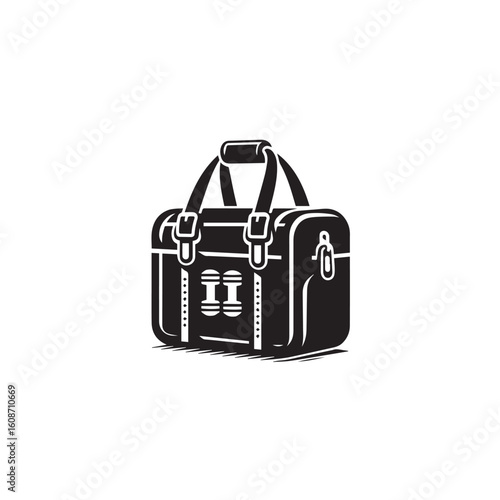 Gym silhouette Bag black and white vector icon