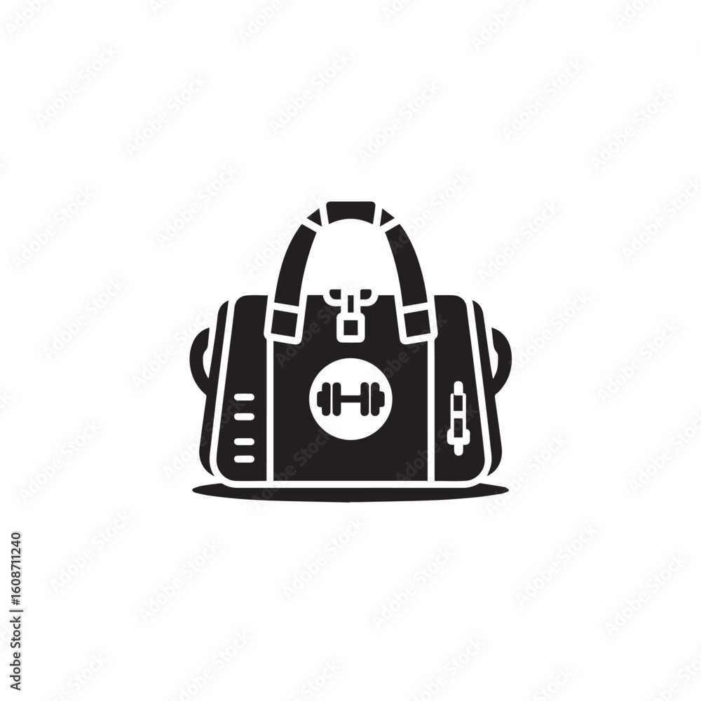 Gym silhouette Bag black and white vector icon Gym silhouette Bag black and white vector icon