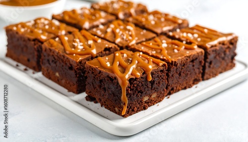 Chocolate brownies with caramel sauce