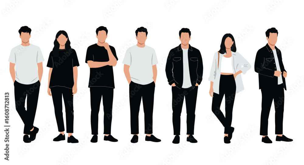 Obraz premium Group of People Standing Together in Casual Clothes Silhouette