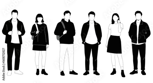 Group of Students in Casual Outfits Silhouette Style