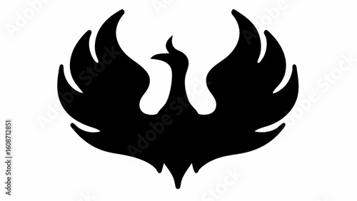 Silhouette of a phoenix with outstretched wings in black and white simple graphic illustration style