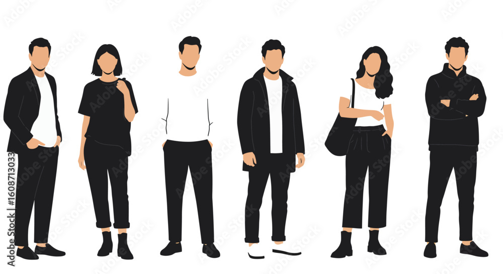 Fototapeta premium Diverse Group of People Standing Together in Modern Silhouette Style