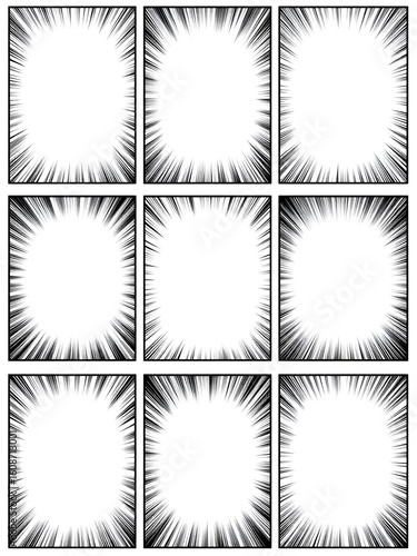 Set of templates for manga comic panels. Backgrounds for comics or manga. Comic or Manga background frames and panels, designed for use by mangaka or comic artists.