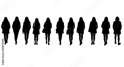 Group of women walking forward in a row silhouette