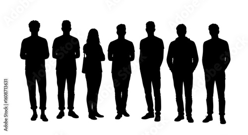 Group of people standing together in a row silhouette