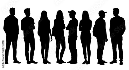 Group of People Standing Together in Silhouette Style