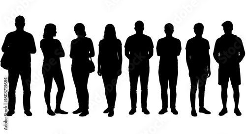 Group of People Standing Together in a Row Silhouette
