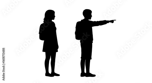 Teenagers Standing Together Boy Pointing Silhouette