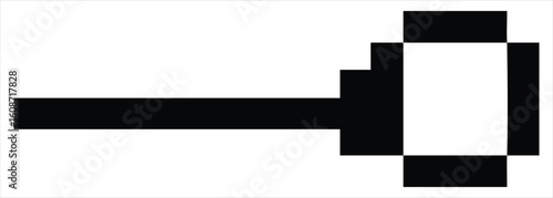 Abstract geometric shape with a long horizontal bar extending from a central vertical rectangle and connected to a series of smaller rectangular blocks