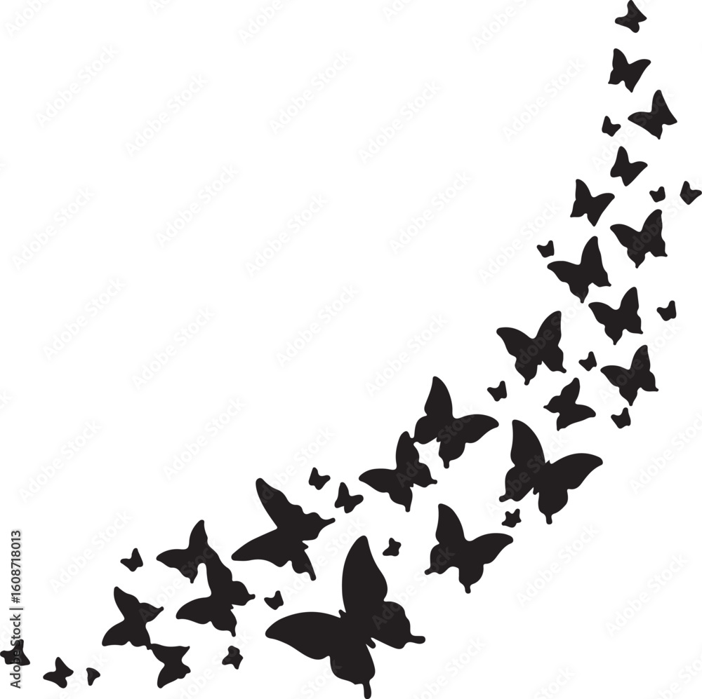 Fototapeta premium A_minimalist_black_silhouette_design_featuring, Butterflies on white background