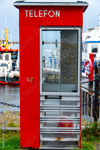 Canvas Print Red Telephone Booth in Norway