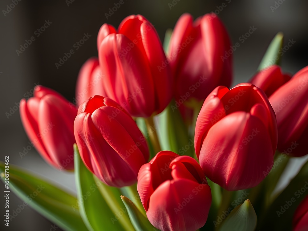 Fototapeta premium Vibrant Red Tulips in Soft Light
