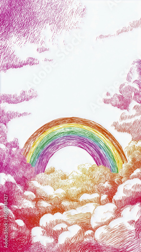 Vibrant rainbow arcs through dreamy, textured clouds in artistic style
