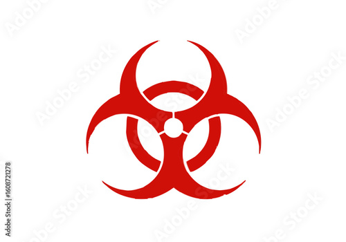 Red biohazard symbol on a white background indicating biological risk and potential danger warning sign