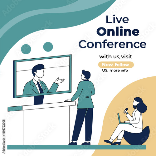 Elegant business conference social media template conference. online meeting work form Live Online Conference