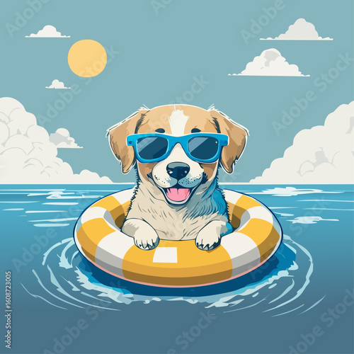 Ideal for ocean-themed cute dog character vector cartoons, children's content, and digital assets.