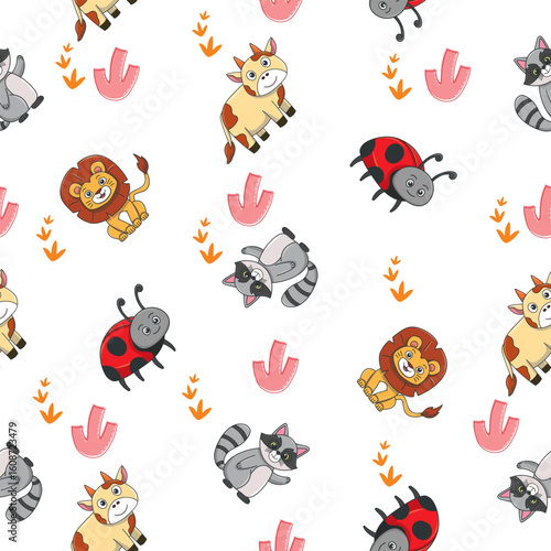 Photography Cute wild animals seamless pattern for baby shower decor, nursery print, kindergarteen wallpaper, fabric, and textile