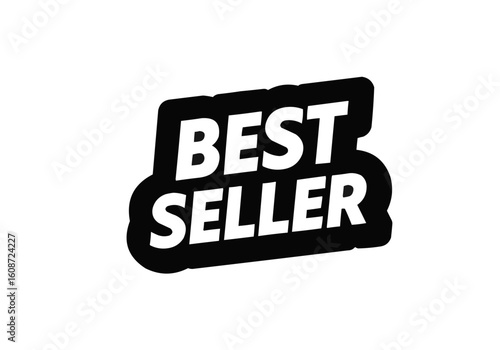 Illustration of a best seller badge with a black background and white text on a white background image