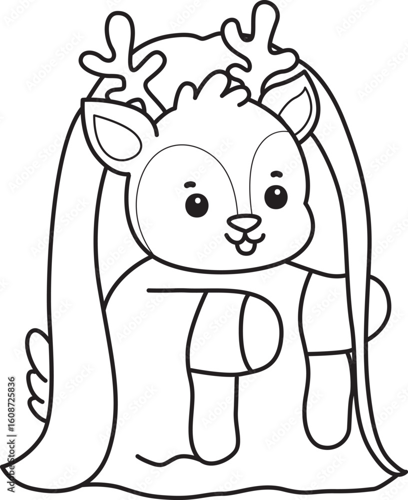 Fototapeta premium Cute Deer icon. Funny baby Deer animal series stock illustration. Life of fluffy Deer designs. Coloring pages of cute deer icon. 