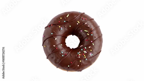 Wallpaper Mural Top view rotating chocolate donut isolated on white background. 4k animation video. Torontodigital.ca