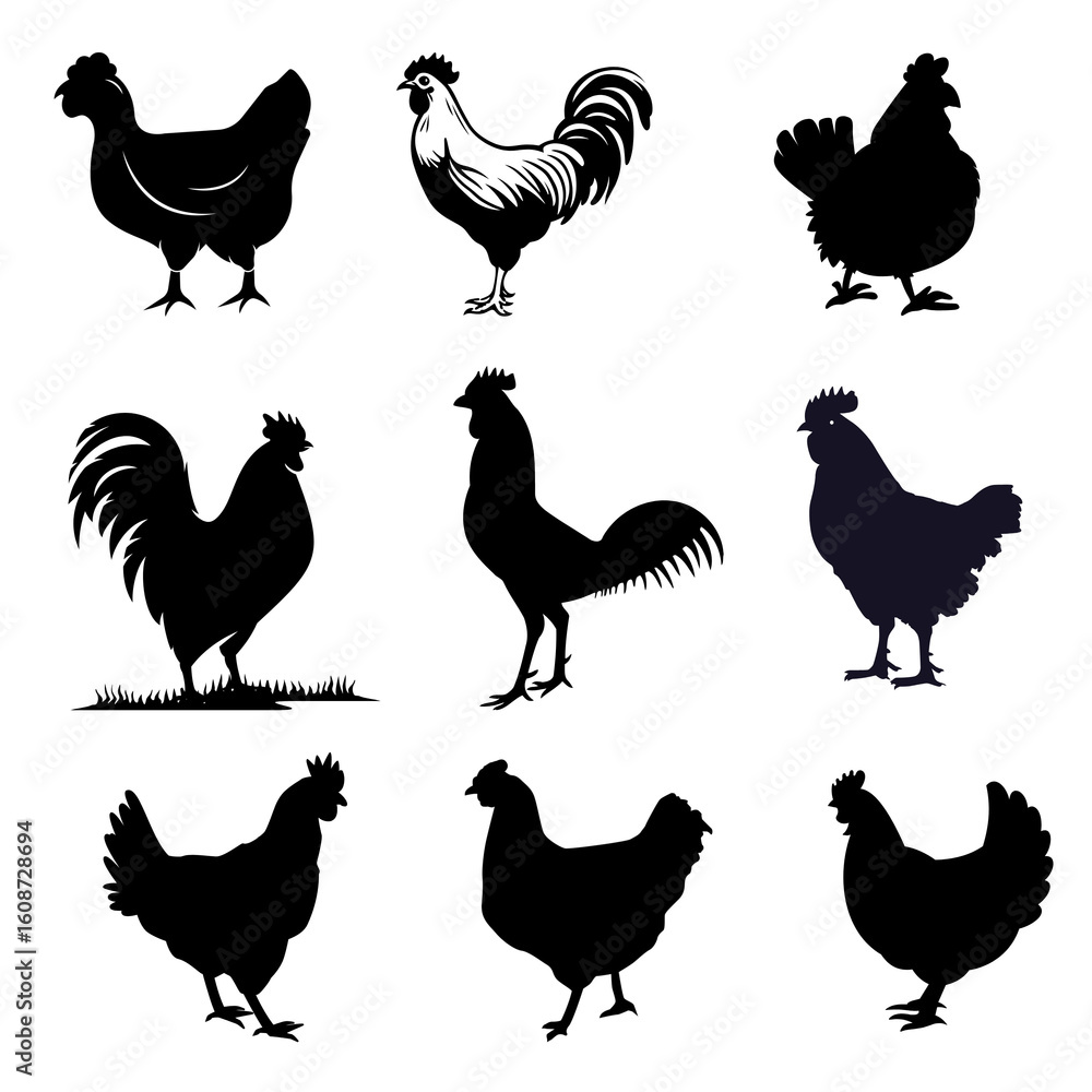 Fototapeta premium chicken silhouette icon set